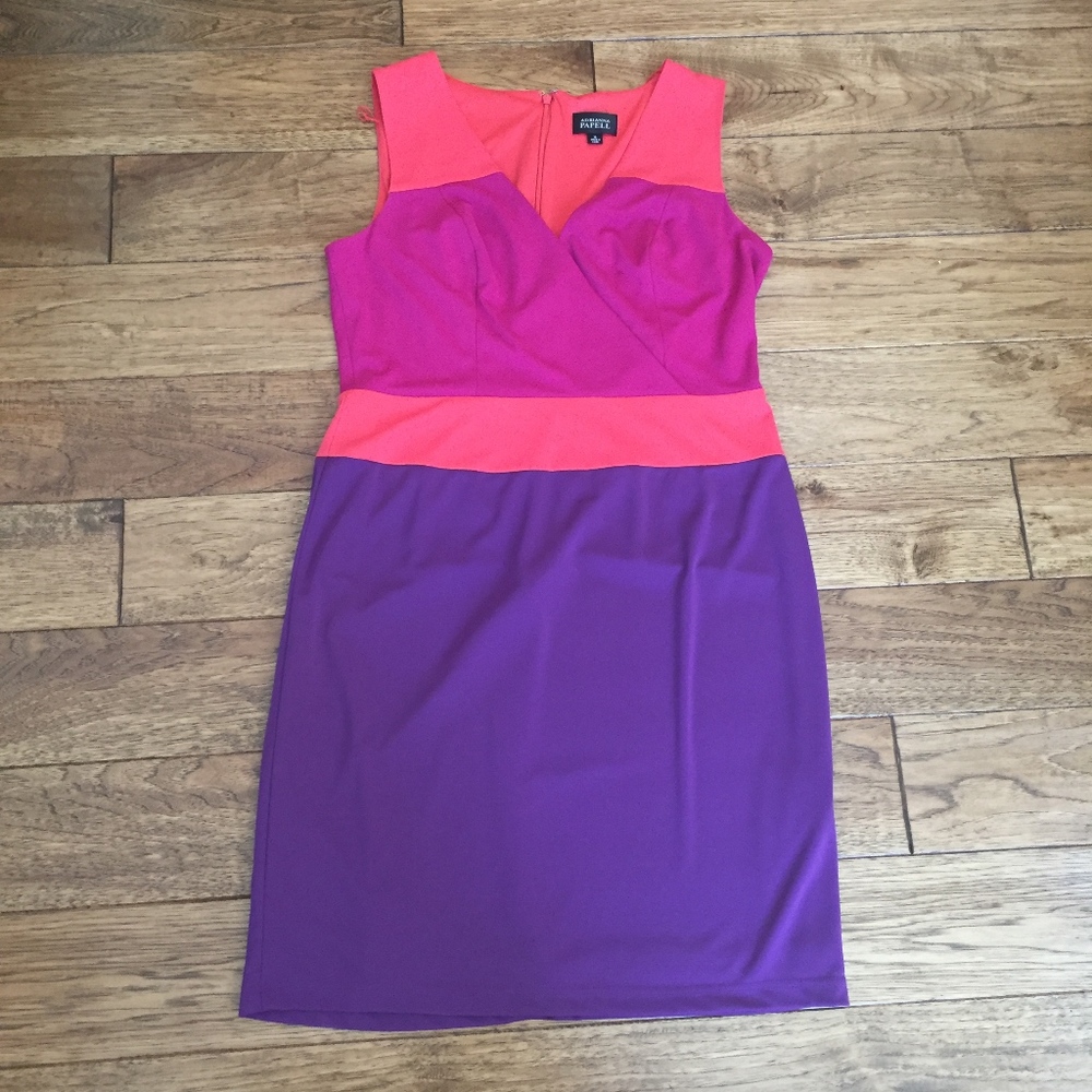 Adrianna Papell ColorBlock pink/peach/purple dress